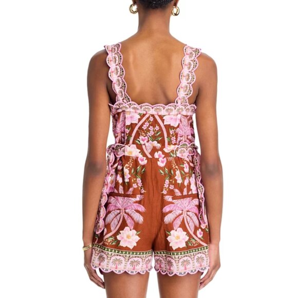 FARM Rio Palm Dream Euroflax Pleated Romper, Brown/Pink, NWT 🇧🇷 - Picture 2 of 16
